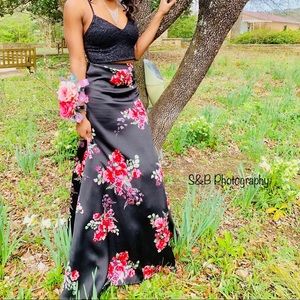 black two piece prom dress